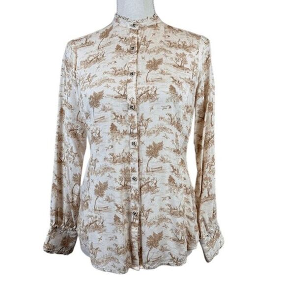 Ariat Clarion Blouse Lightweight Viscose Toile Western Print Ruffles Size XS - Picture 3 of 16